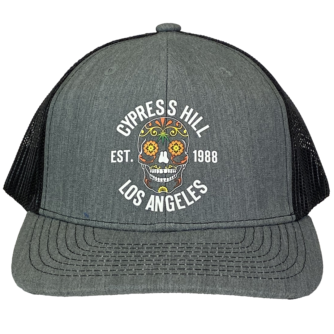 "Day Of The Dead" Curved Bill Baseball Hat in Grey