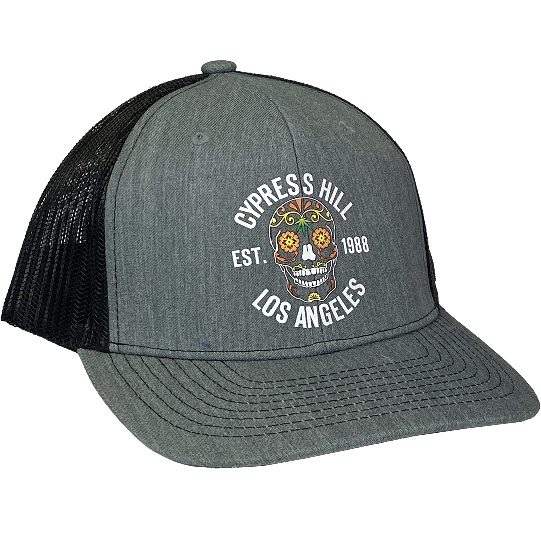 "Day Of The Dead" Curved Bill Baseball Hat in Grey