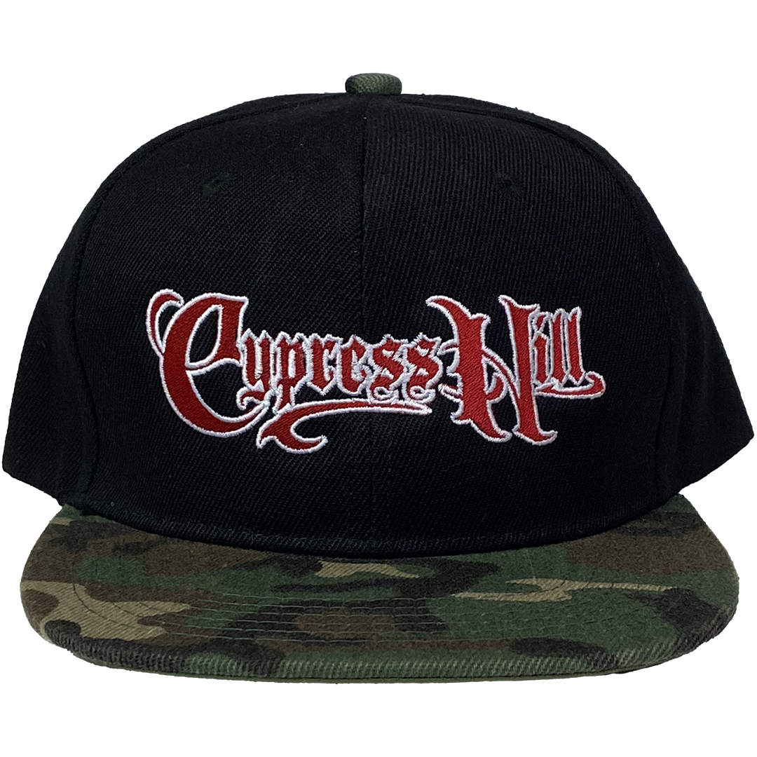 "Script Logo" Snapback Hat in Black And Camo