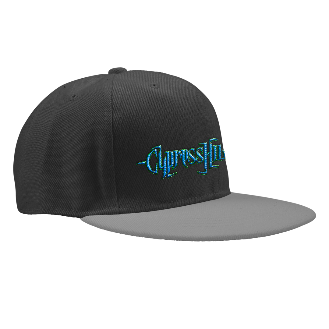 "Blunted Text" Snapback Hat in Black with Grey Bill