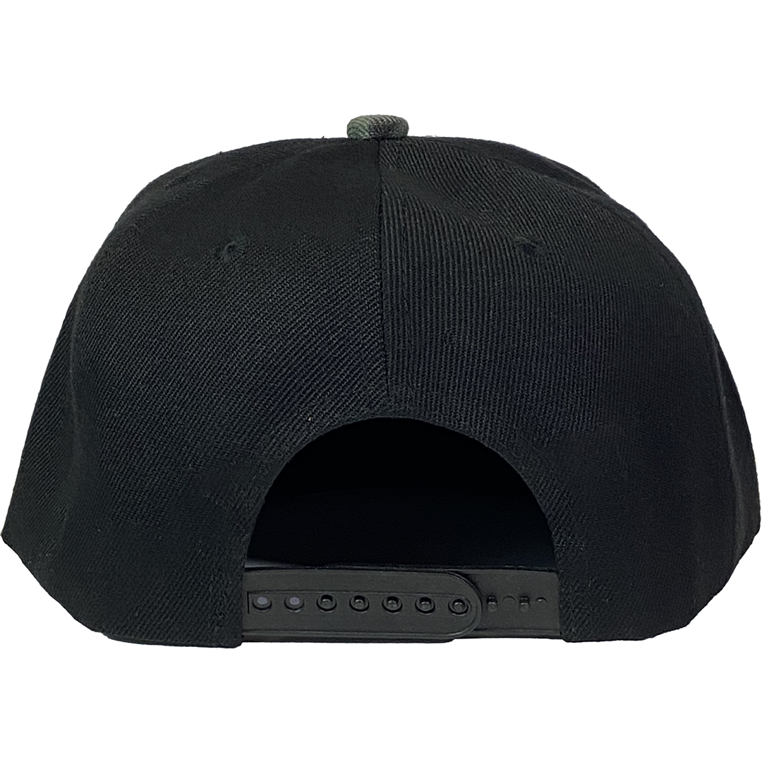 "Script Logo" Snapback Hat in Black And Camo