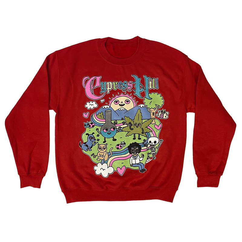 Cypress Hill "Happy Time by Sean Solomon" Crewneck Sweatshirt in Red
